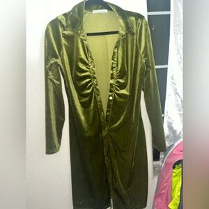 Velvet green button up dresss